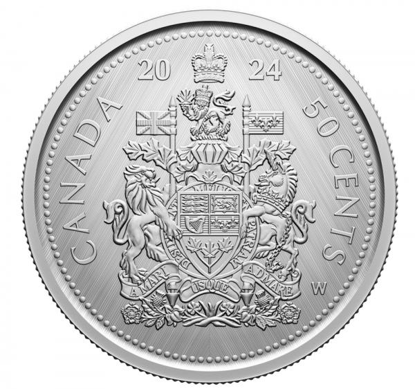 Герб Канады на серебряных 50 центах МД Виннипега