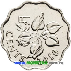 Монета Свазиленд 5 центов (cents) 2007 Лилия Арум/Король Свазиленда Мсвати III для коллекционеров-нумизматов на сайте MONETKA.com.ru