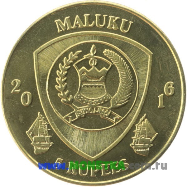 Монета Индонезия (Малуку, Молукку) 5 рупий (rupees) 2016 Balistes fuscus для коллекционеров-нумизматов на сайте MONETKA.com.ru