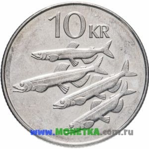 Монета Исландия 10 крон (kronur) 2008 год Рыба Мойва (Уёк) (Mallotus villosus) для коллекционеров-нумизматов на сайте MONETKA.com.ru