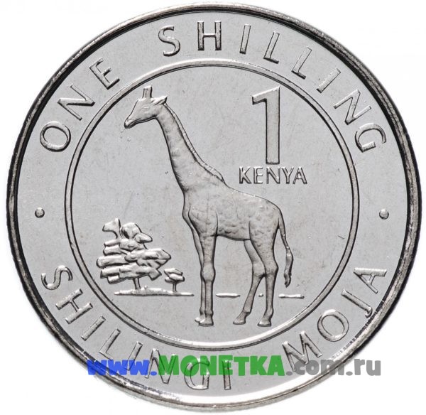 Монета Кения 1 шиллинг (shilling) 2018 год Жираф (Giraffa camelopardalis) для коллекционеров-нумизматов на сайте MONETKA.com.ru