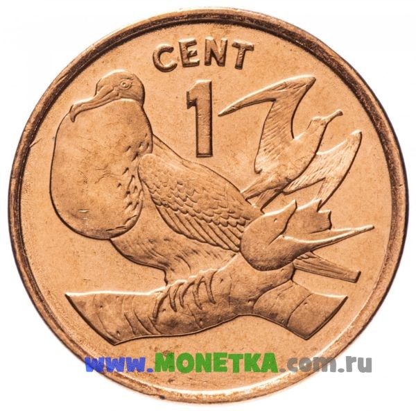 Монета Кирибати 1 цент (cent) 1992 год Птица Фрегат (Fregata) для коллекционеров-нумизматов на сайте MONETKA.com.ru