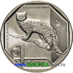 Монета Перу 1 соль (sol) 2019 год Андская кошка (Gato Andino) (Leopardus jacobitus, Oreailurus jacobita) для коллекционеров-нумизматов на сайте MONETKA.com.ru