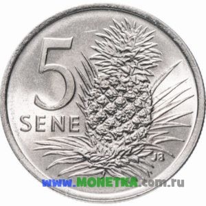 Монета Самоа 5 сене (sene) 2010 Растение Ананас (Ananas) для коллекционеров-нумизматов на сайте MONETKA.com.ru