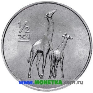 Монета Северная Корея (КНДР) 1/2 чона 2002 год Жираф (Giraffa camelopardalis) для коллекционеров-нумизматов на сайте MONETKA.com.ru