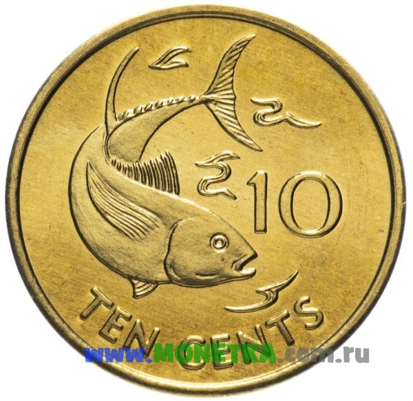 Монета Сейшельские острова 10 центов (cents) 2007 год Рыба Желтопёрый тунец (Желтохвостый тунец) (Thunnus albacares) для коллекционеров-нумизматов на сайте MONETKA.com.ru