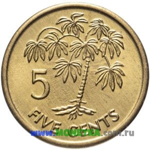 Монета Сейшельские острова 5 центов (cents) 2007 год Растение Маниок съедобный (Кассава) (Manihot esculenta) для коллекционеров-нумизматов на сайте MONETKA.com.ru