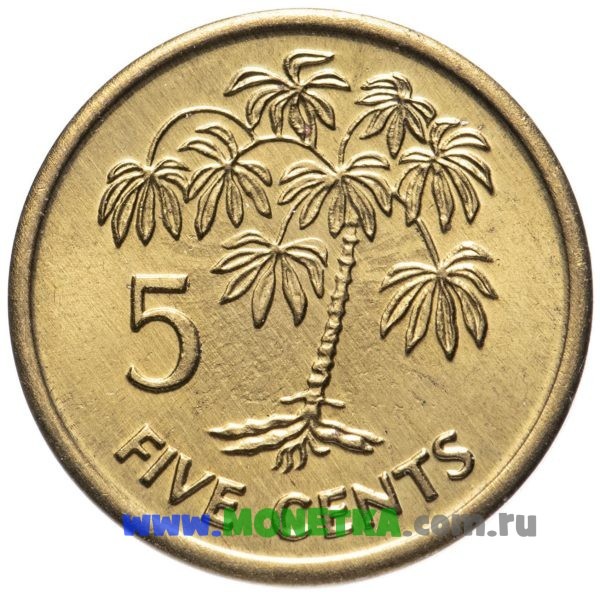 Монета Сейшельские острова 5 центов (cents) 2007 год Растение Маниок съедобный (Кассава) (Manihot esculenta) для коллекционеров-нумизматов на сайте MONETKA.com.ru