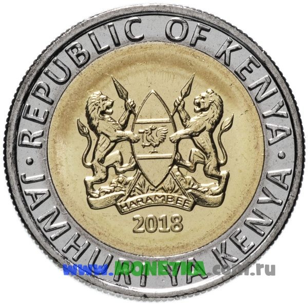 Монета Кения 5 шиллингов (shillings) 2018 год Носорог (Rhinocerotidae) для коллекционеров-нумизматов на сайте MONETKA.com.ru