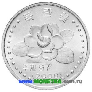 Монета Северная Корея (КНДР) 5 чонов 2008 год Растение Пион древовидный (Пион полукустарниковый) (Paeonia x suffruticosa) для коллекционеров-нумизматов на сайте MONETKA.com.ru