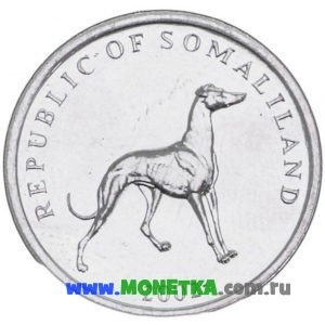Монета Сомалиленд 20 шиллингов (shilling) 2002 год Собака породы Грейхаунд (Серая борзая, Английская борзая) для коллекционеров-нумизматов на сайте MONETKA.com.ru
