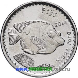 Монета Фиджи 5 центов (cents) 2014 год Рыба Красный сиганус (Nuqa roro) (Siganus luridus) для коллекционеров-нумизматов на сайте MONETKA.com.ru