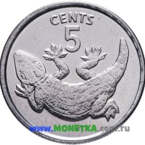 Монета Кирибати 5 центов (cents) 1979 год Токайский геккон (Gekko gecko) для коллекционеров-нумизматов на сайте MONETKA.com.ru