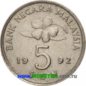 Монета Малайзия 5 сенов (sen) 2011 год Растение Гибискус китайский (Китайская роза) (Hibiscus rosa-sinensis) для коллекционеров-нумизматов на сайте MONETKA.com.ru