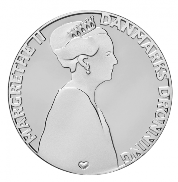 50-летие правления датской королевы Маргрете II на монетах 20 и 500 крон
