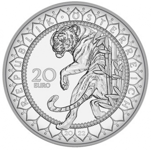 Тигр с красными кристаллами Сваровски на 20 евро